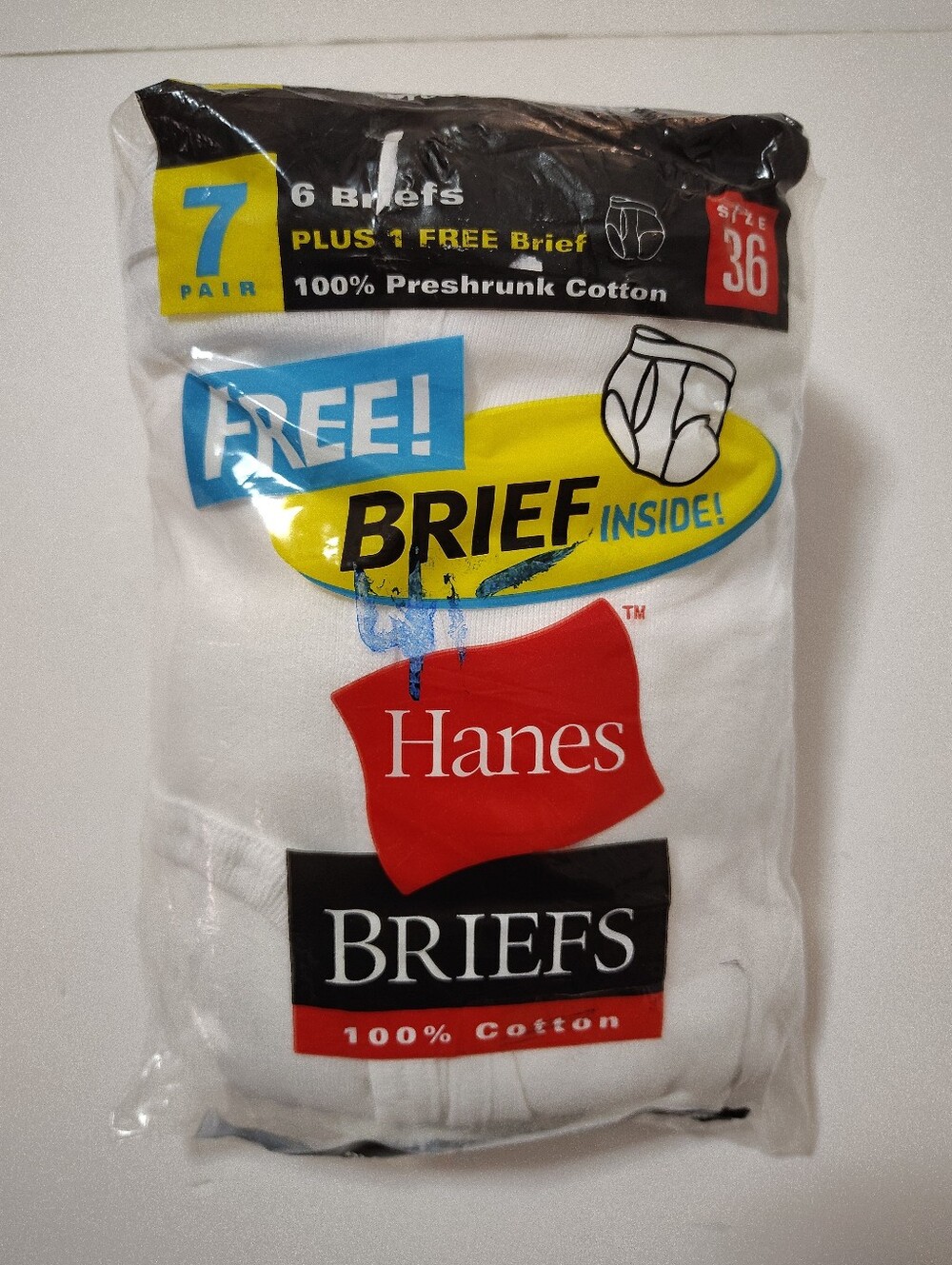 Vintage 2000 Hanes White Men’s Cotton Briefs - Pack of 6-1 - Size 36